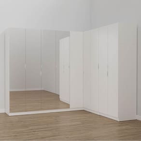 Guarda Roupa Modulado de Canto com Espelho 9 Portas 4 Peças Hera Cabecasa Madeiramadeira Branco Geada/Cromado