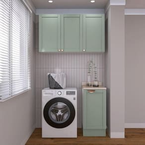 Lavanderia Modulada 2 Peças 1 Armário Aéreo 3 Portas 1 Balcão Cabecasa Madeiramadeira Verde Menta/Branco
