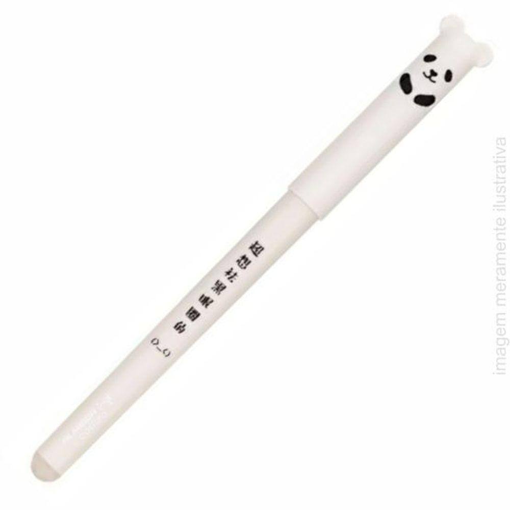 Caneta Gel Apaga Bichinhos Animados Panda Branco Com Refil Cor Azul 0,35Mm