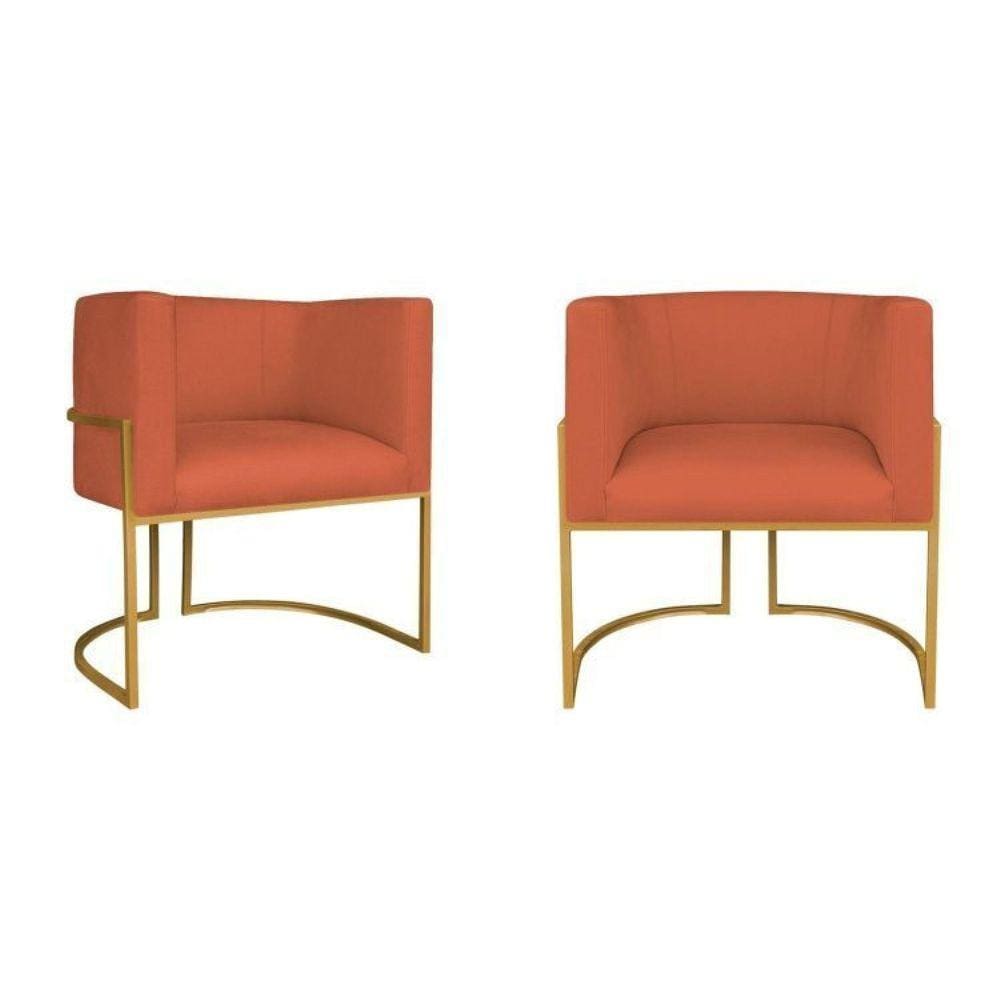Kit 2 Poltrona Decorativa Base de Ferro Suede Munique  Terracota/Dourado