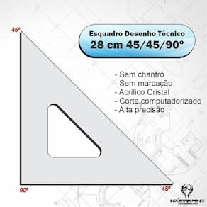 Esquadro Acrílico 45 º Graus Desenho Técnico 28 Cm - Fênix