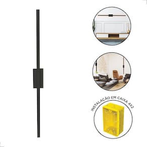 Arandela Parede Style 1 Metro Preto Luz Indireta Led 2700K
