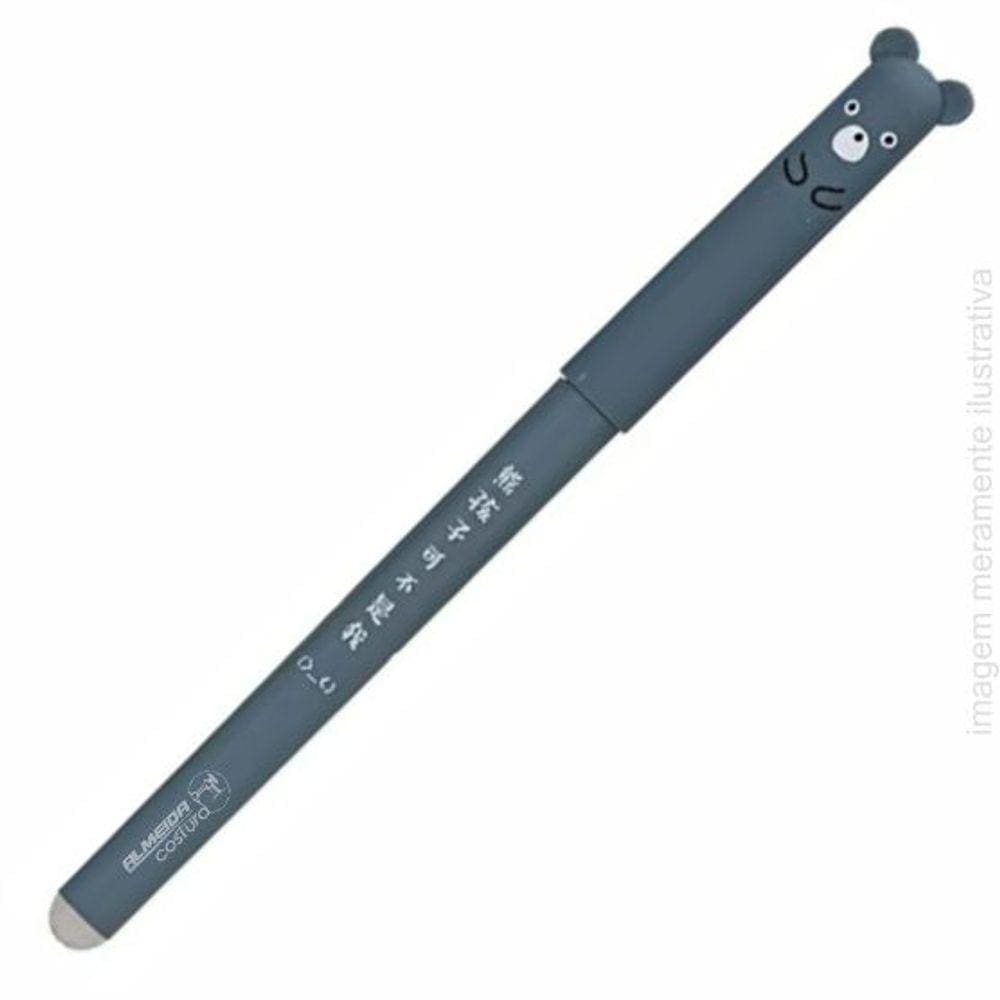 Caneta Gel Apaga Bichinhos Animados Ursinho Cinza Escuro Com Refil Cor Azul 0,35