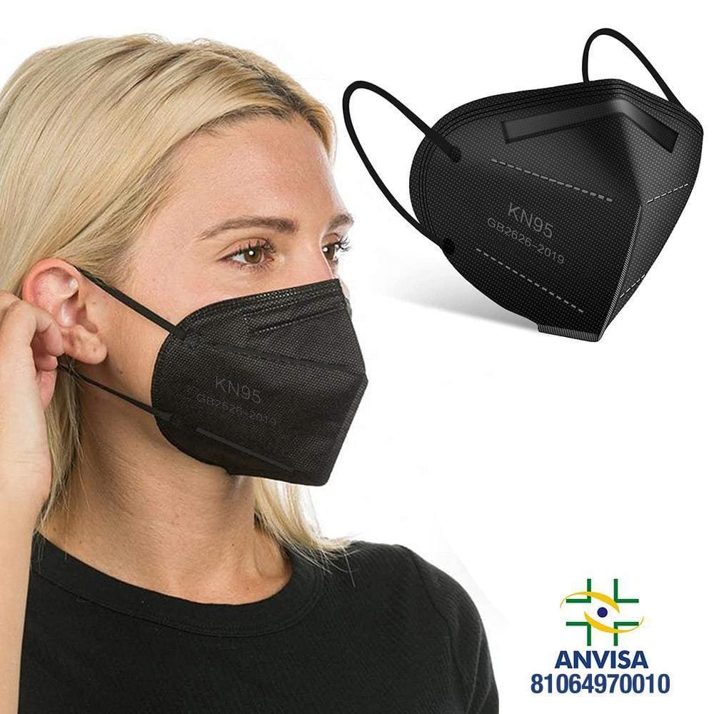 10 Máscaras Descartáveis Preta Kn95 Wwdoll 5 Camadas Anvisa