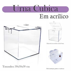 Urna Acrílico Sorteio Caixa Sugestões Cubo 30 Cm X 30 Cm