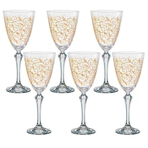 Jogo 6 Taças De Cristal Para Água 350 Ml Elisabeth Dourado