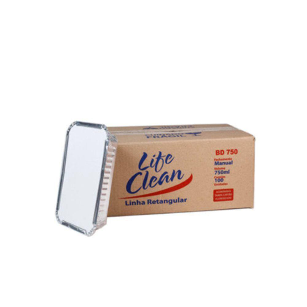 Bandeja Marmitex Alumínio Retangular 750ml Life Clean 100Un