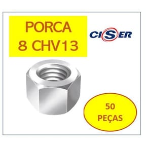 Ciser Porca Sextavada Ma 8 Chv 13 Zb Cx Com 50Pçs