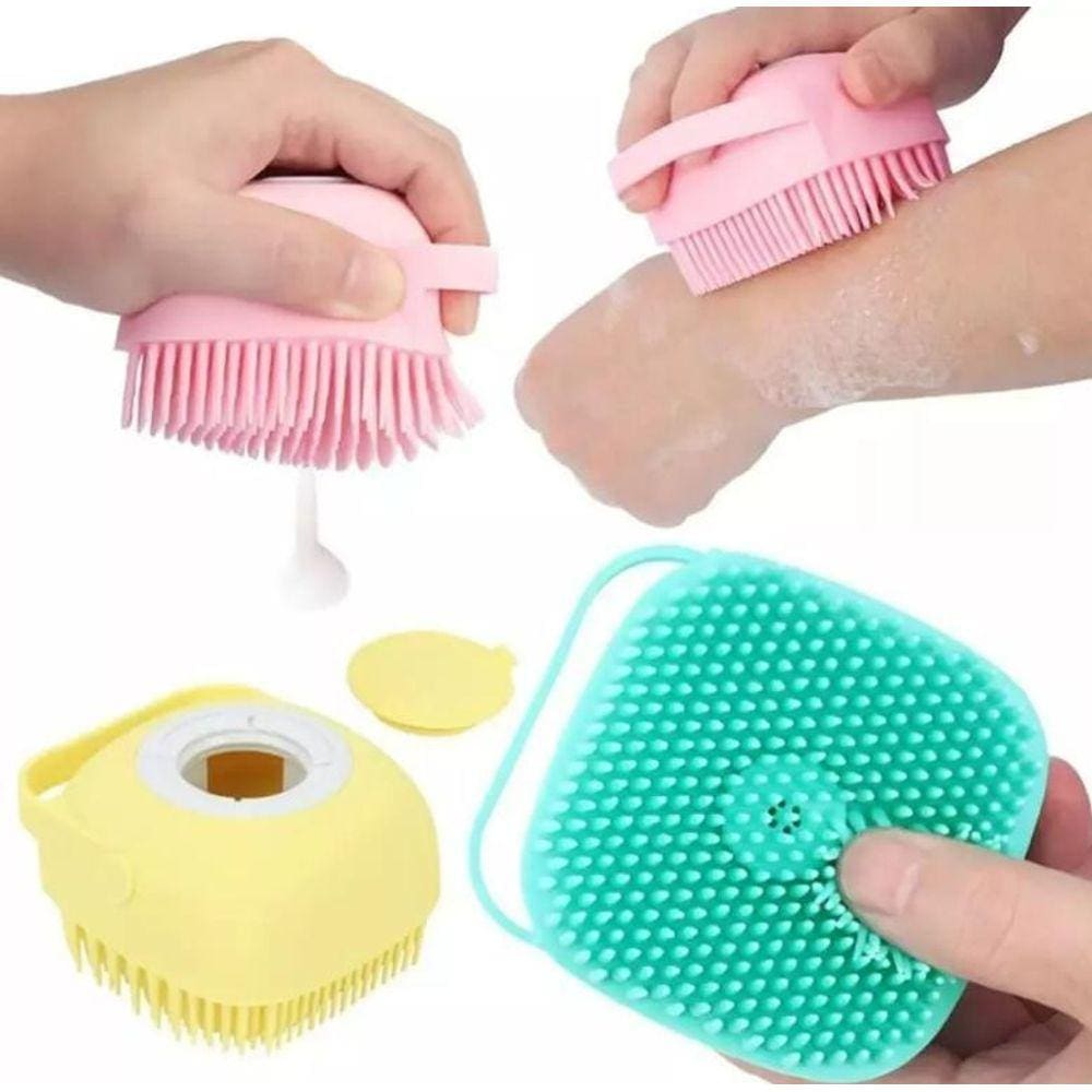 Esponja De Silicone Para Banho Massageador Dispenser Shampoo