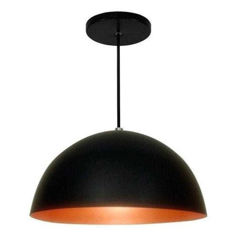 Lustre Pendente Meia Lua 40Cm Preto Com Cobre Rrjv