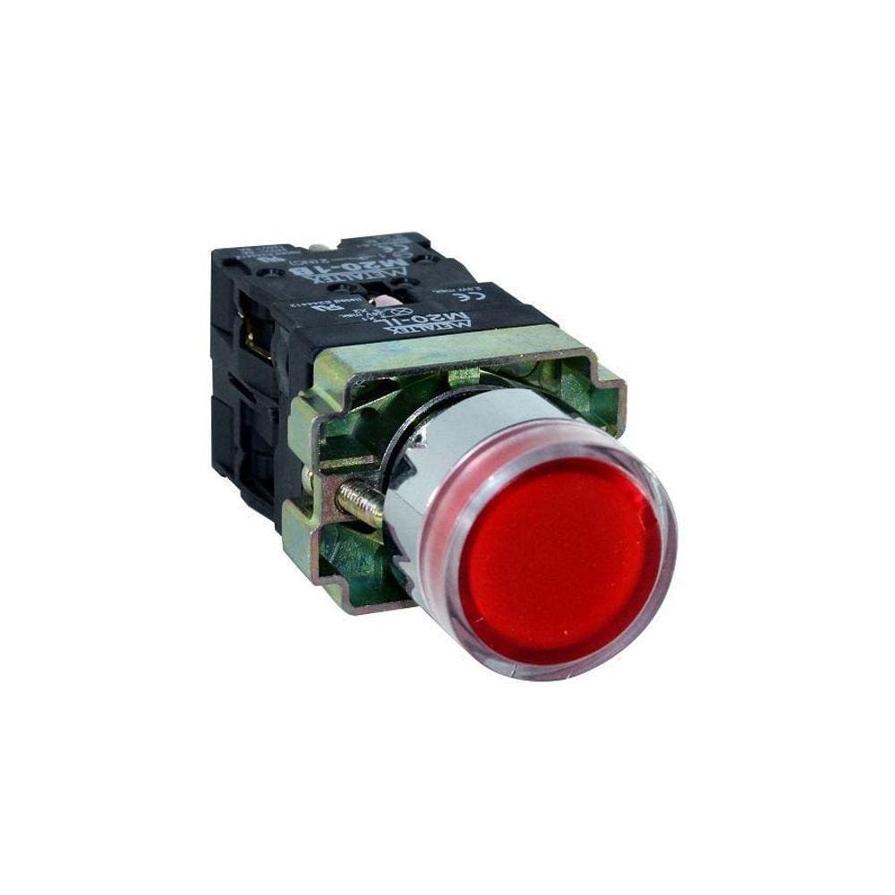 Botão Metálico 22Mm Iluminado 24V Vermelho M20Ig - Metaltex