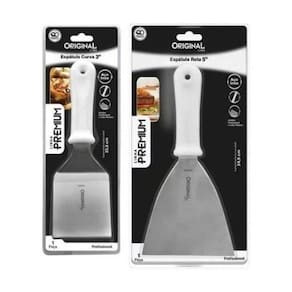 Kit 2 Espátulas Inox Lanche Reta E Curva Chapeiro E Cozinha