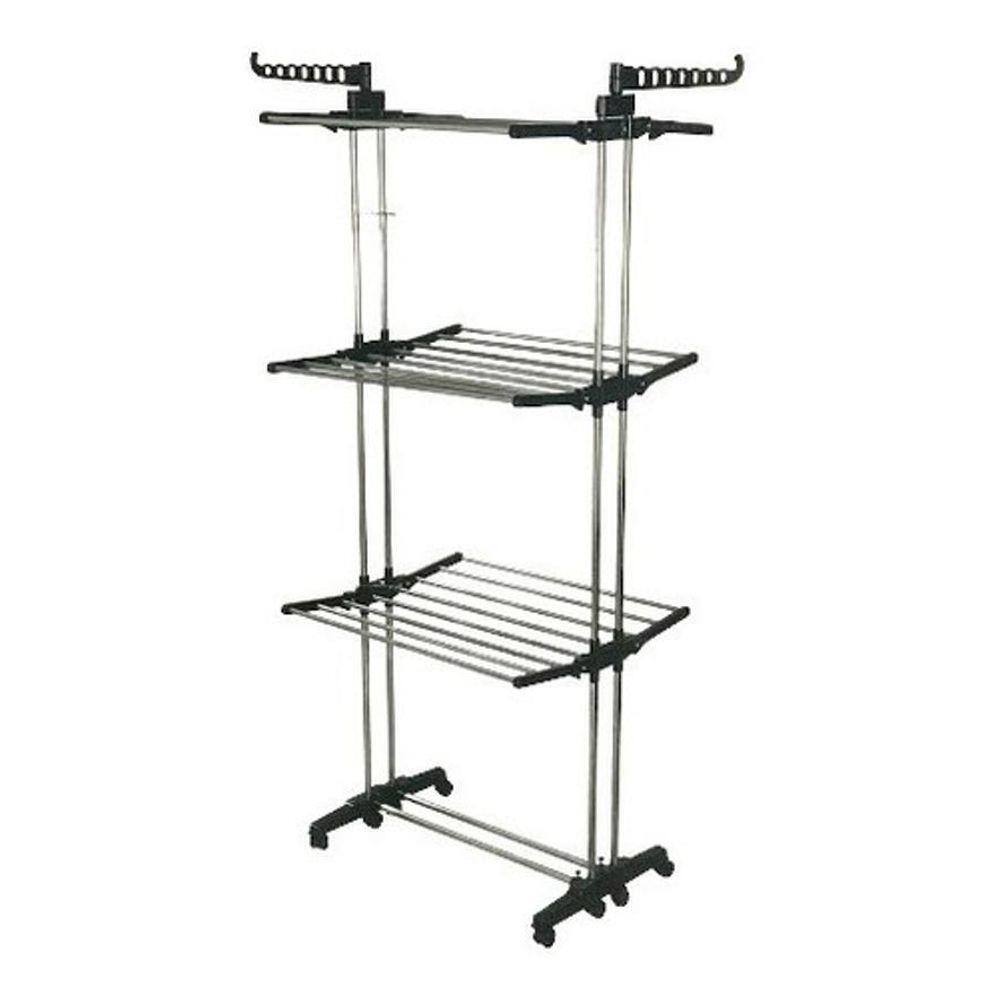 Varal De Chão 3 Andares Aço Inox Móvel E Dobravel - Prateado