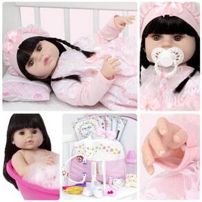 Boneca Reborn De Silicone Realista Morena 24 Itens Enxoval
