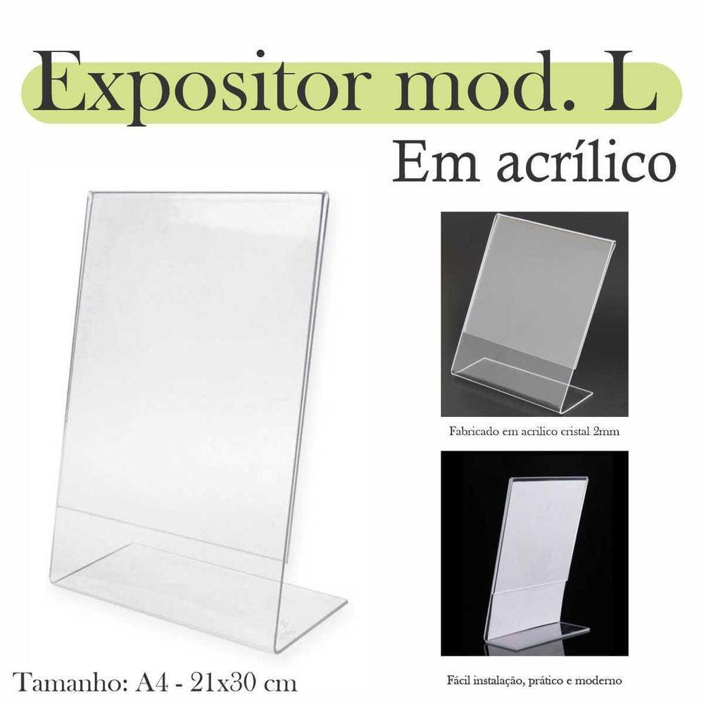 5 Display L Expositor 21X30 Acrílico Cardápio Pix Qr A4 Ver