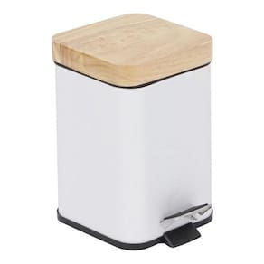 Lixeira De Banheiro Tampo De Madeira 3L 16X15X25Cm - Branco