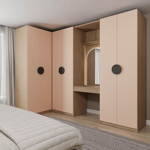 Guarda-roupa Modulado Joy 4 Peças Canto, Nicho com 2 Gaveta, Penteadeira e Cabideiro com Nichos Cabe Salmão
