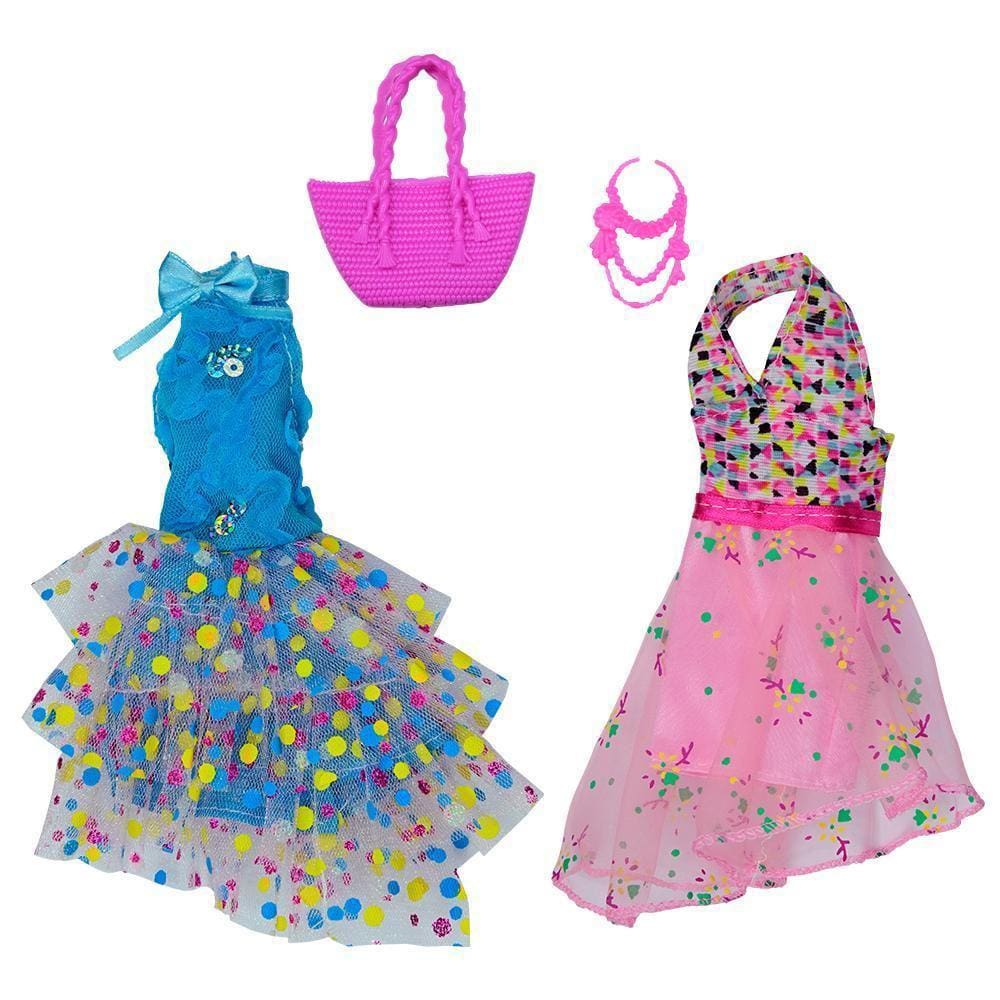 Vestido Para Boneca - Doll Dress Kit 2 Looks - Azul Com Rosa
