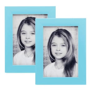 2 Porta Retratos Azul-Bebê C/Vidro 10X15 Madeira Laqueada