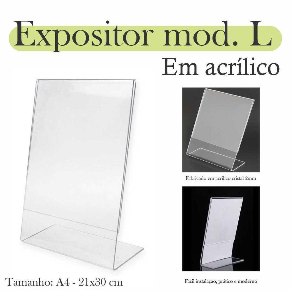 Display L Expositor 21X30 Acrílico Cardápio Pix Qr A4 Ver