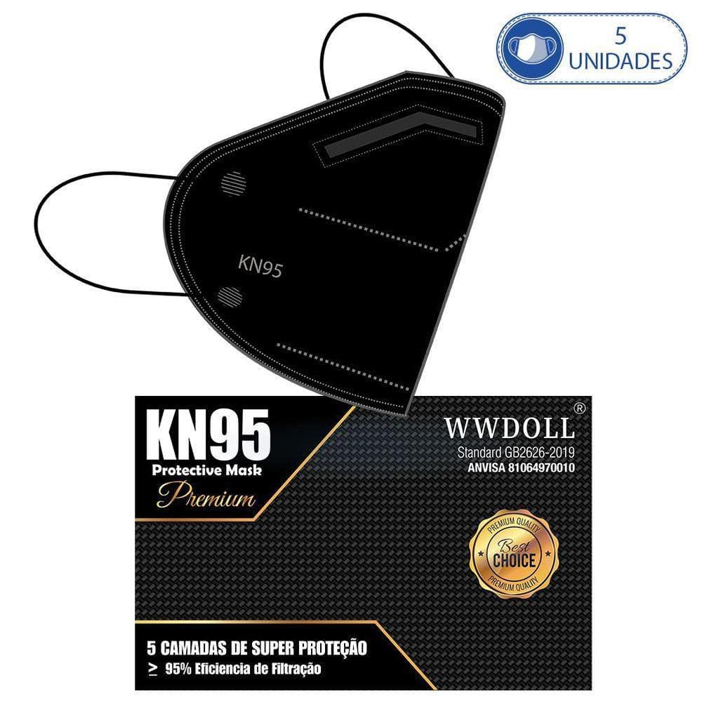 05 Unidades De Máscaras Kn95 Premium Pretas Wwdoll