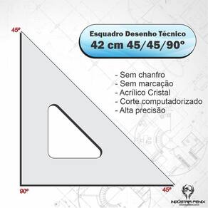 Esquadro Acrílico 45 º Graus Desenho Técnico 42Cm - Fênix