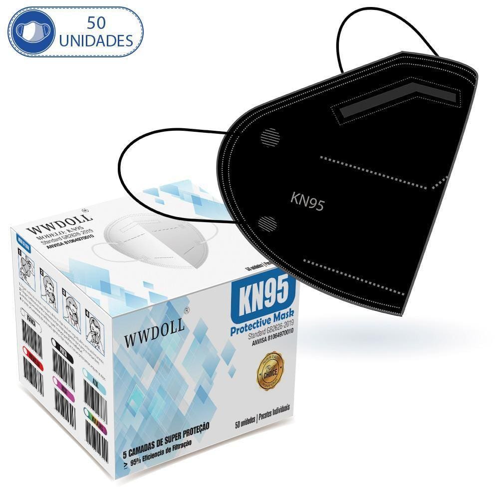 50 Unidades De Máscaras Kn95 Descartáveis Pretas Com Filtro