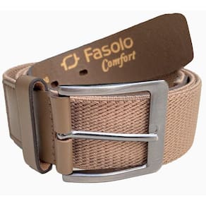 Cinto Masculino Elástico De Couro Fivela Fasolo Caqui