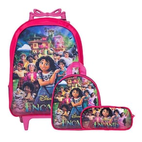 Mochila Feminina De Rodinhas Estojo E Lancheira Encanto