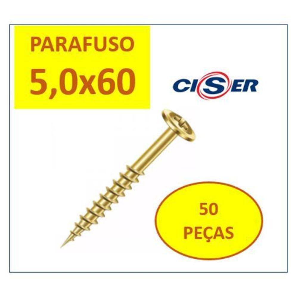 Parafuso Chipboard 5X60 Ciser Philips 50Un Madeira Parede