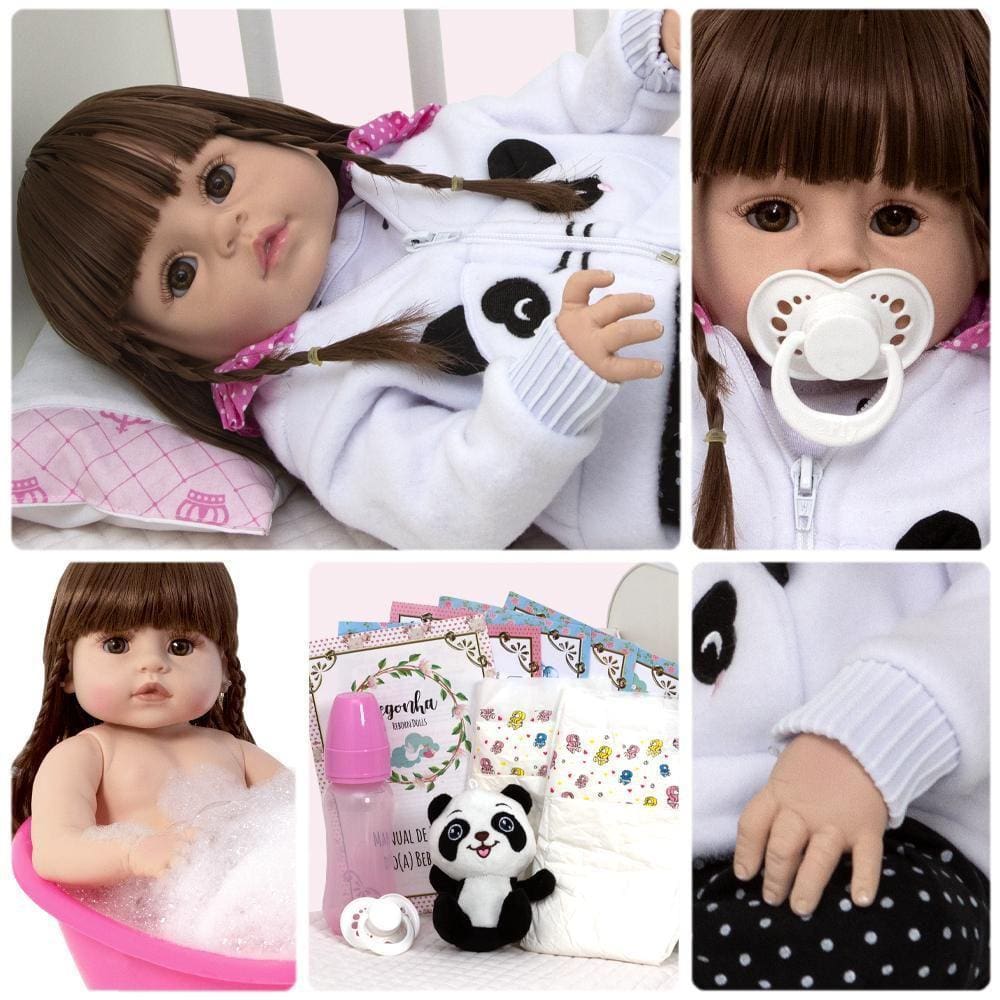 Bebe Reborn Menina Pandinha Realista 100% Silicone 13 Itens