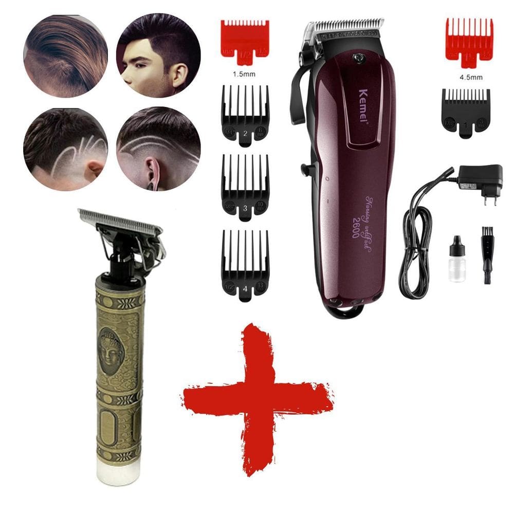 Combo Maquina Corte Kemei Profissional 2600 Acabamento 1974A