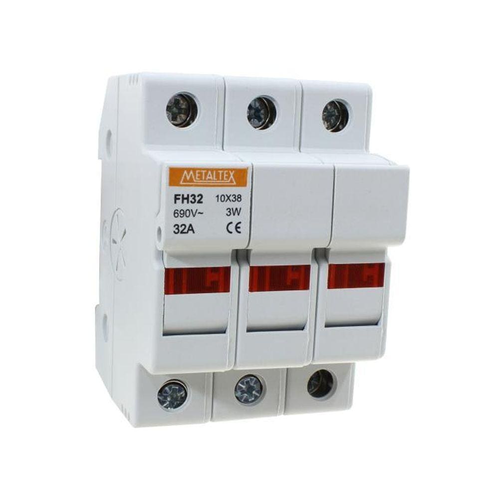 Porta Fusível 10X38Mm 3 Polo 32 Amperes Indicador Fusível