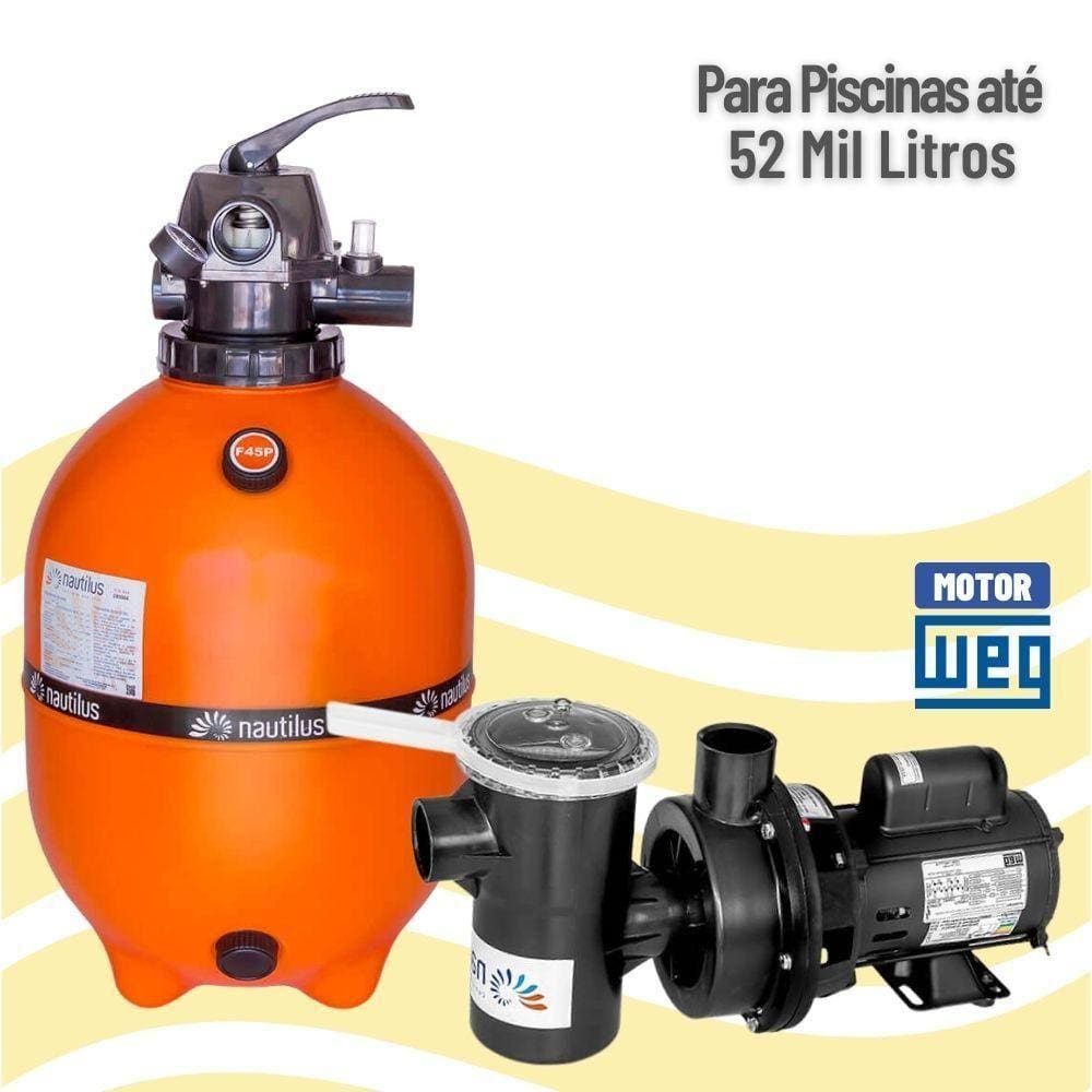 Conjunto Filtro E Motobomba 1/2Cv Para Piscina Até 52 Mil Litros - Nautilus
