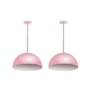 Kit 2 Lustres Pendentes Meia Lua Orby 40Cm Rosa Branco Rrjv