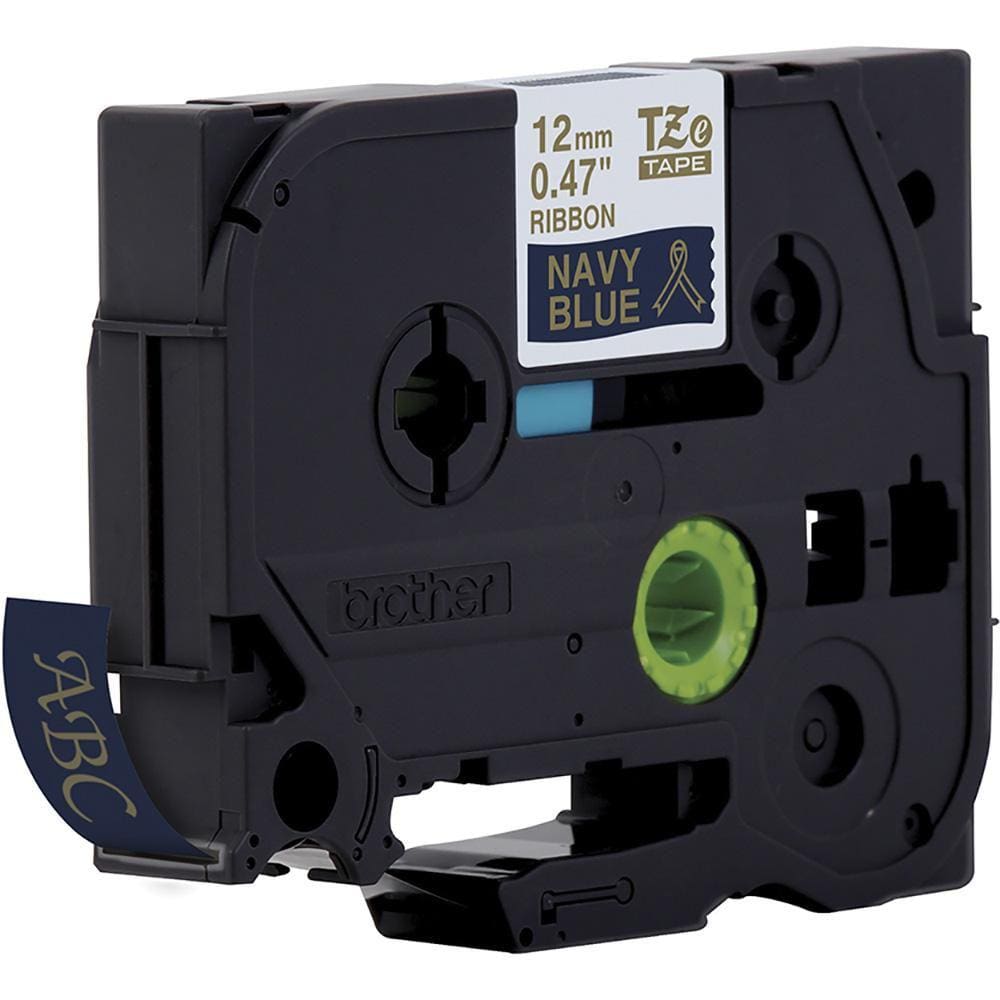 Fita Brother TZE-RN34 12mm Ouro sobre Cetim Azul Marinho