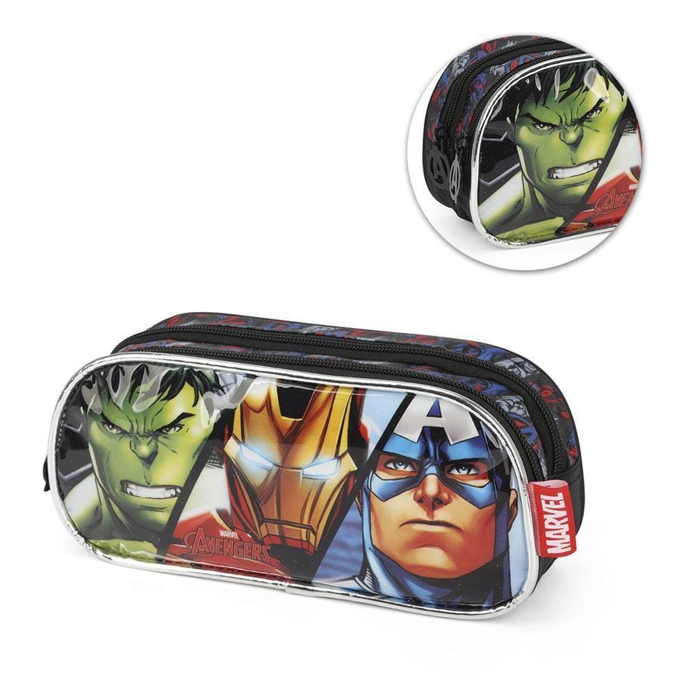 Estojo Escolar 2 Divisórias Rosto Heróis Avengers Luxcel