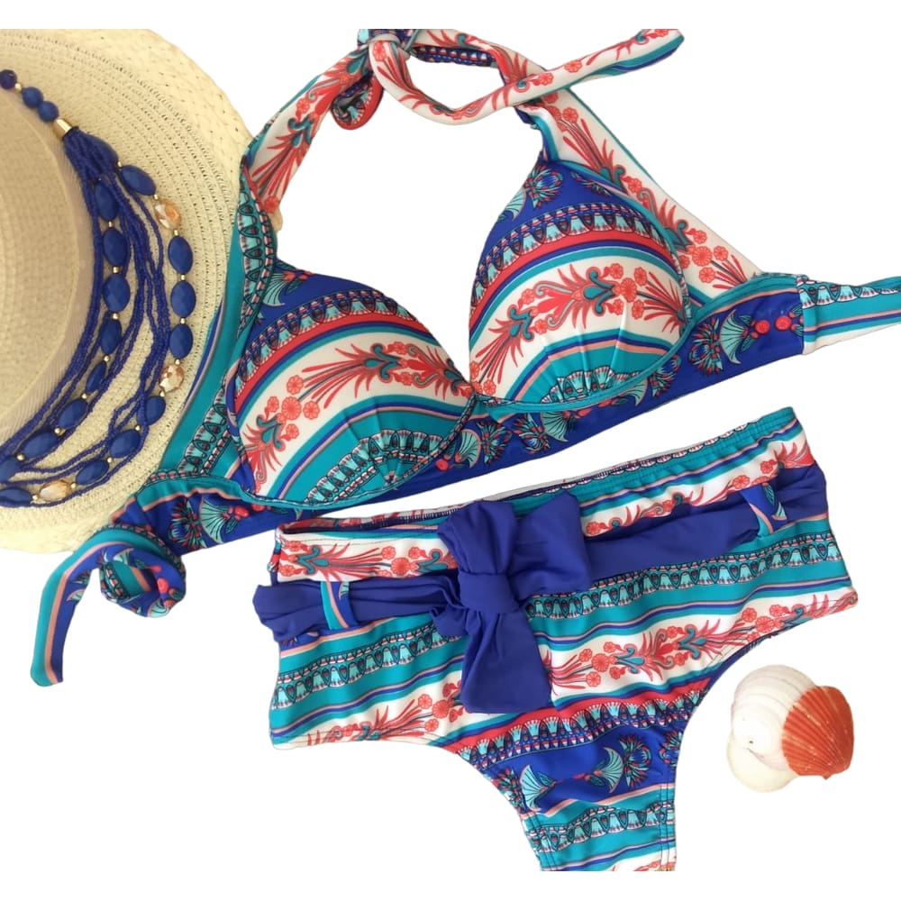 Conjunto De Biquíni Estruturado Com Hot Pants Estampado