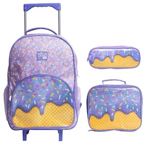 Kit Mochila Escolar Infantil de Rodinhas com Lancheira e Estojo Yins em Poliester Candy Roxo