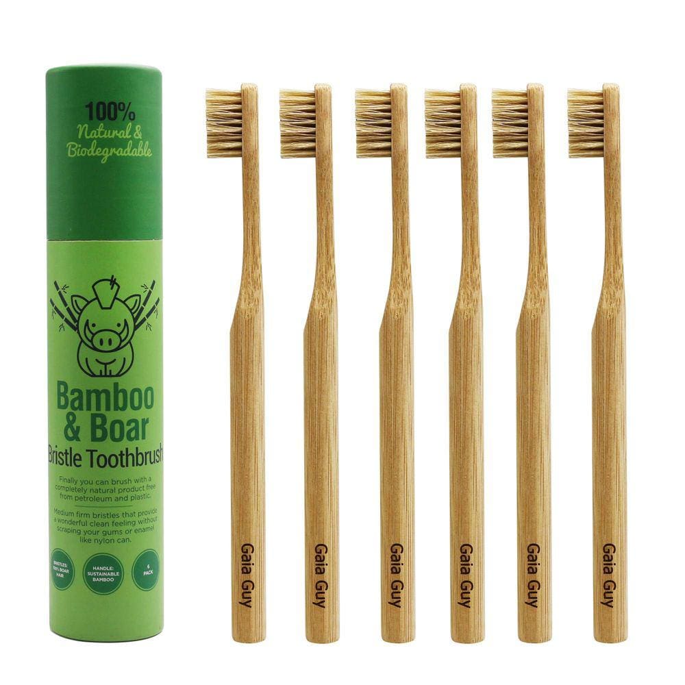 Escova de dentes Gaia Guy Bamboo Boar Bristle, pacote com 6