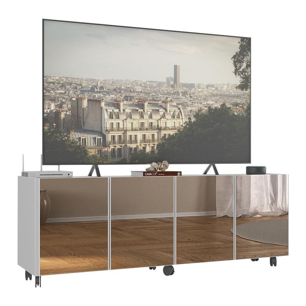 Rack Tv Até 50 Polegadas Com Rodízios E Espelhos Mp1080 Branco Branco