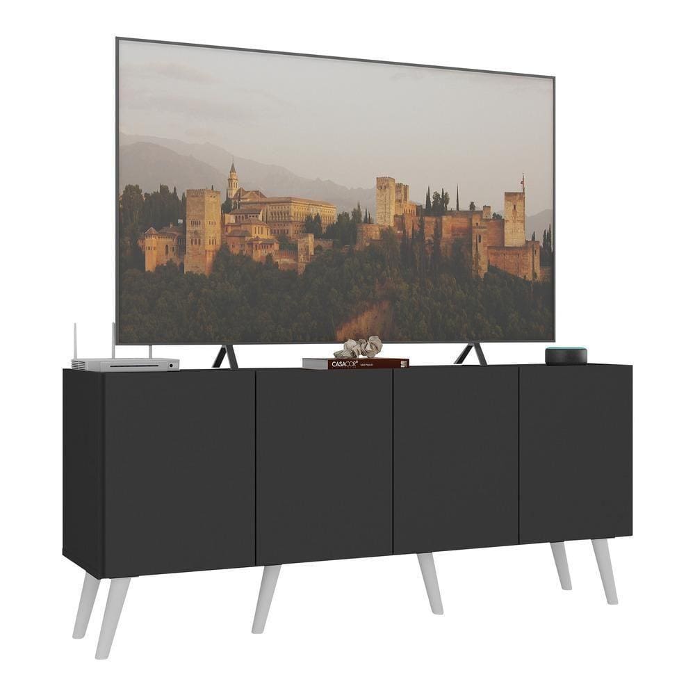 Rack Retrô Para Tv Até 50 Polegadas Com 4 Portas Multimóveis Mp1071 Preto/branco Preto/branco