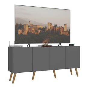 Rack Retrô Para Tv Até 50 Polegadas Com Mp1071 Grafite natural