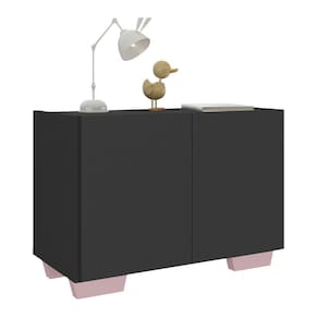 Mesa De Cabeceira Com Pés 2 Portas Mp4134 Preta rosa Preto rosa