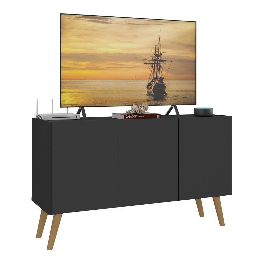 Rack Retrô Para Tv Até 32 Polegadas Com Mp1067 Preto natural