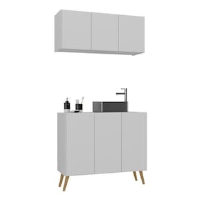 Conjunto Gabinete De Banheiro E Armário Aéreo Retrô Mp5055 Branco natural