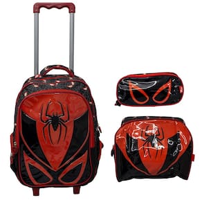 Kit Mochila Escolar Infantil de Rodinhas com Lancheira e Estojo Yins em Pvc 3d Kids Spider Preto