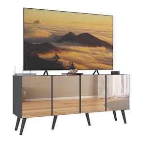 Rack Tv Até 50 Polegadas Retrô Com Espelhos Mp1082 Grafite preto