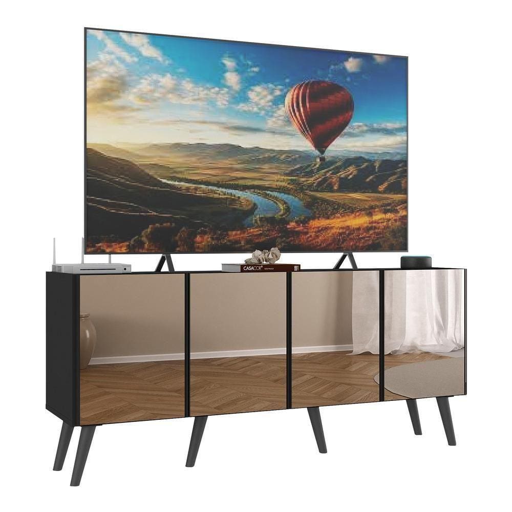 Rack Tv Até 50 Polegadas Retrô Com Espelhos Mp1082 Preto Preto