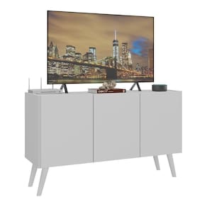 Rack Retrô Para Tv Até 32 Polegadas Com 3 Portas Multimóveis Mp1067 Branco